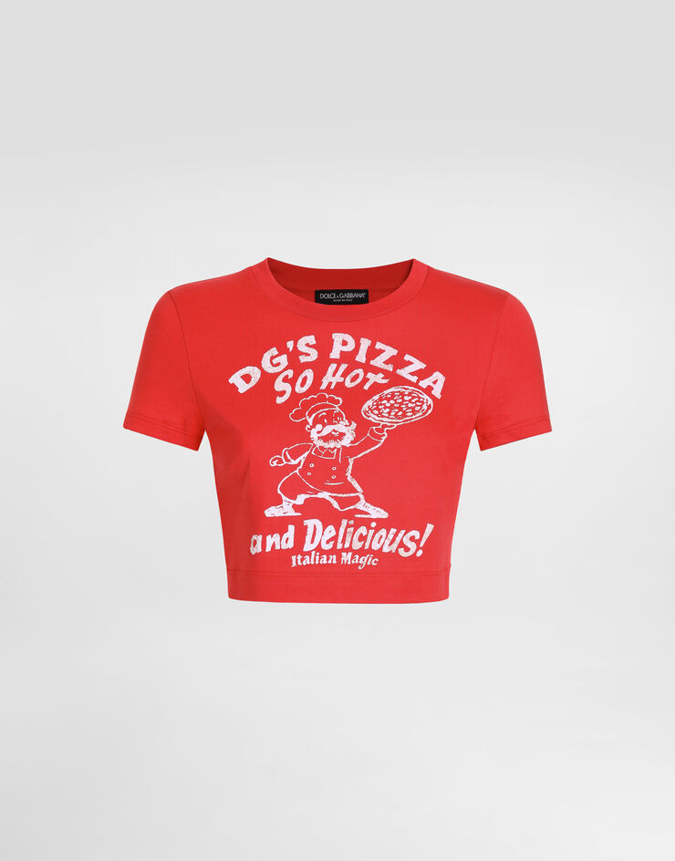 Dolce & Gabbana Jersey t-shirt with print and embroidery Red F8U13ZGDDNF