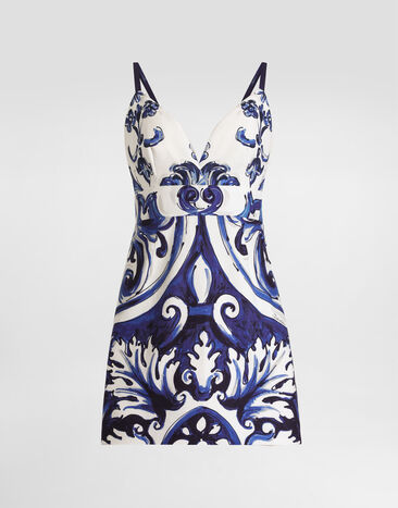 Dolce & Gabbana Vestido de algodón con estampado de mayólica Imprima I6KH1WFPFST