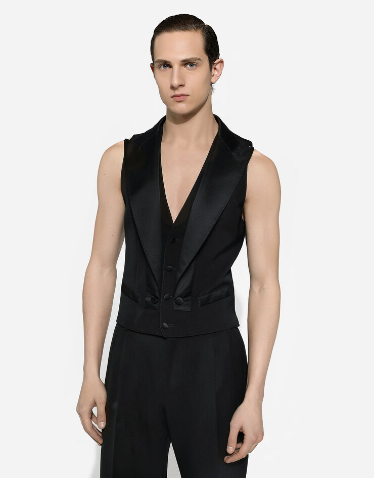 Dolce & Gabbana جاكيت فيست جبردين بصف أزرار مفرد أسود G713DTFU21E