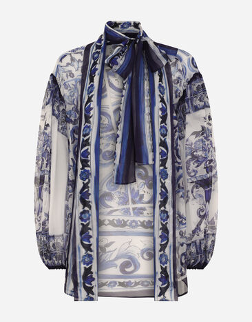 Dolce & Gabbana Bluse aus chiffon mit majolika-print Mehrfarbig F5P73THI1L9