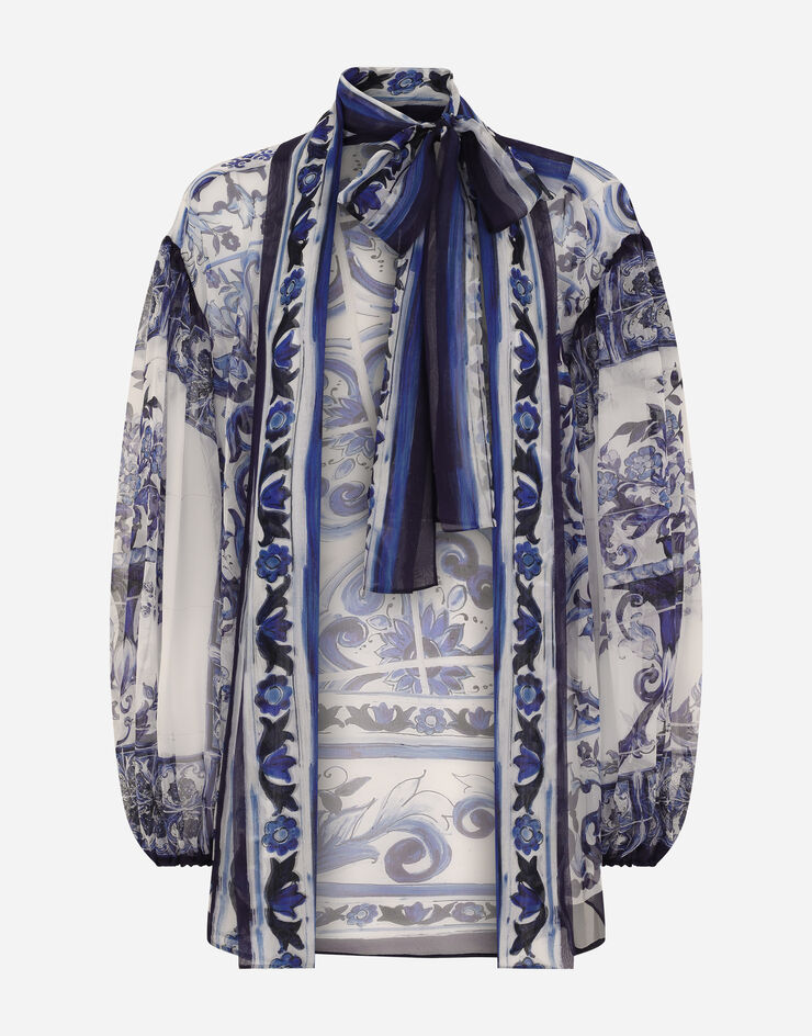 Dolce & Gabbana Bluse aus chiffon mit majolika-print Mehrfarbig F5P73THI1L9