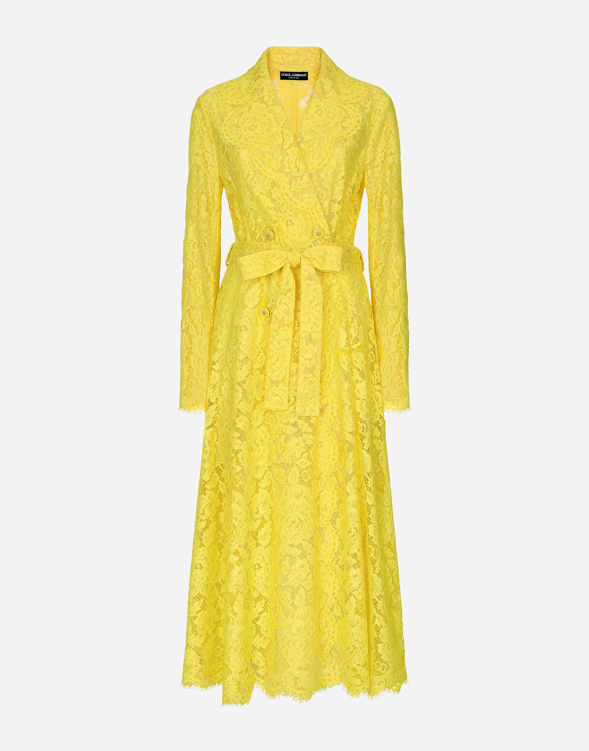 Dolce & Gabbana Branded floral cordonetto lace trench coat Yellow F29UCTHJMOK