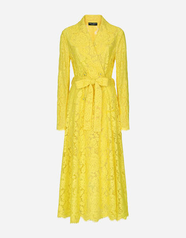 Dolce & Gabbana Branded floral cordonetto lace trench coat Yellow F29UCTHJMOK