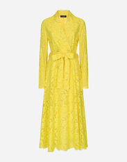 Dolce & Gabbana Branded floral cordonetto lace trench coat Yellow F6UT1TFU5T9