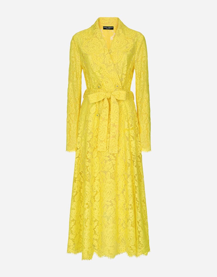 Dolce & Gabbana معطف ترنش موسوم من دانتيل كوردونيتو برسمة زهور أصفر F0W0KTHLM7L