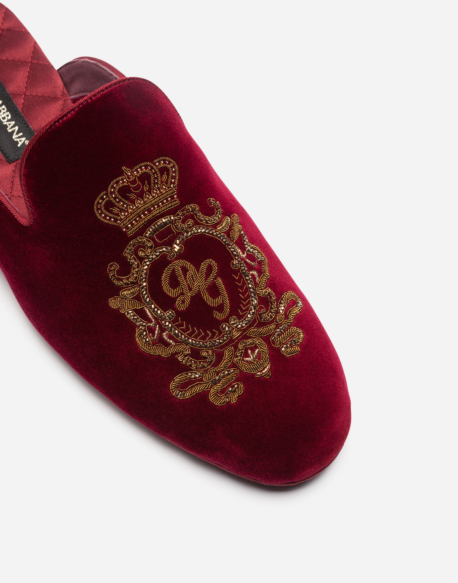 Velvet slippers with embroidery in Bordeaux for Men
