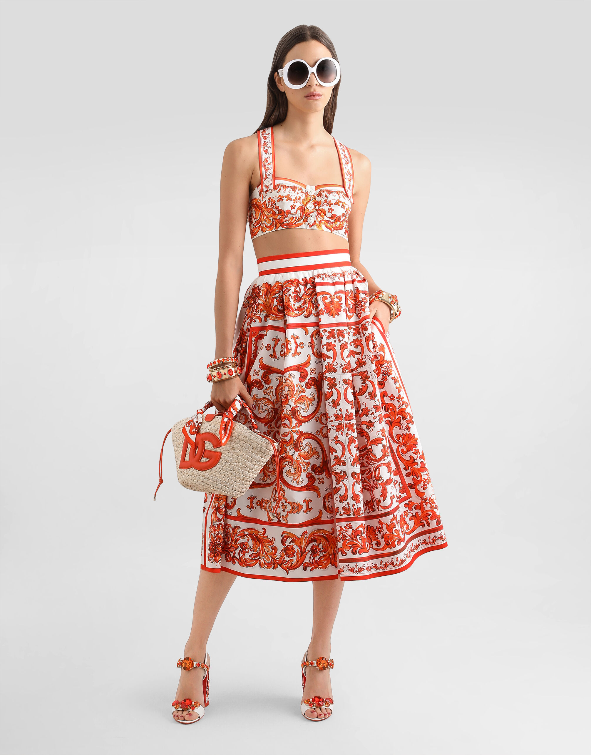 Majolica-print poplin bustier top in Multicolor for Women
