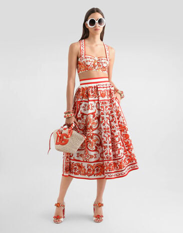 Dolce & Gabbana Top bustier in popeline stampa maiolica Multicolore F78IUTGDDRL