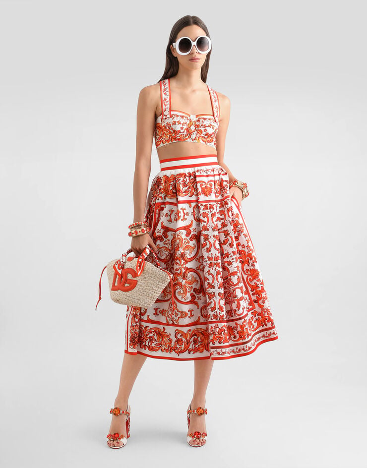 Dolce & Gabbana Top bustier in popeline stampa maiolica Multicolore F78IUTGDDRL