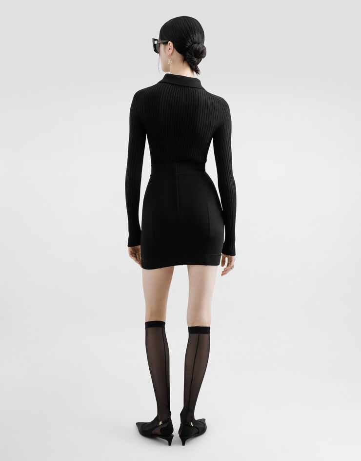 Dolce & Gabbana Pull polo en laine côtelée Noir FXZ17TJCVXG
