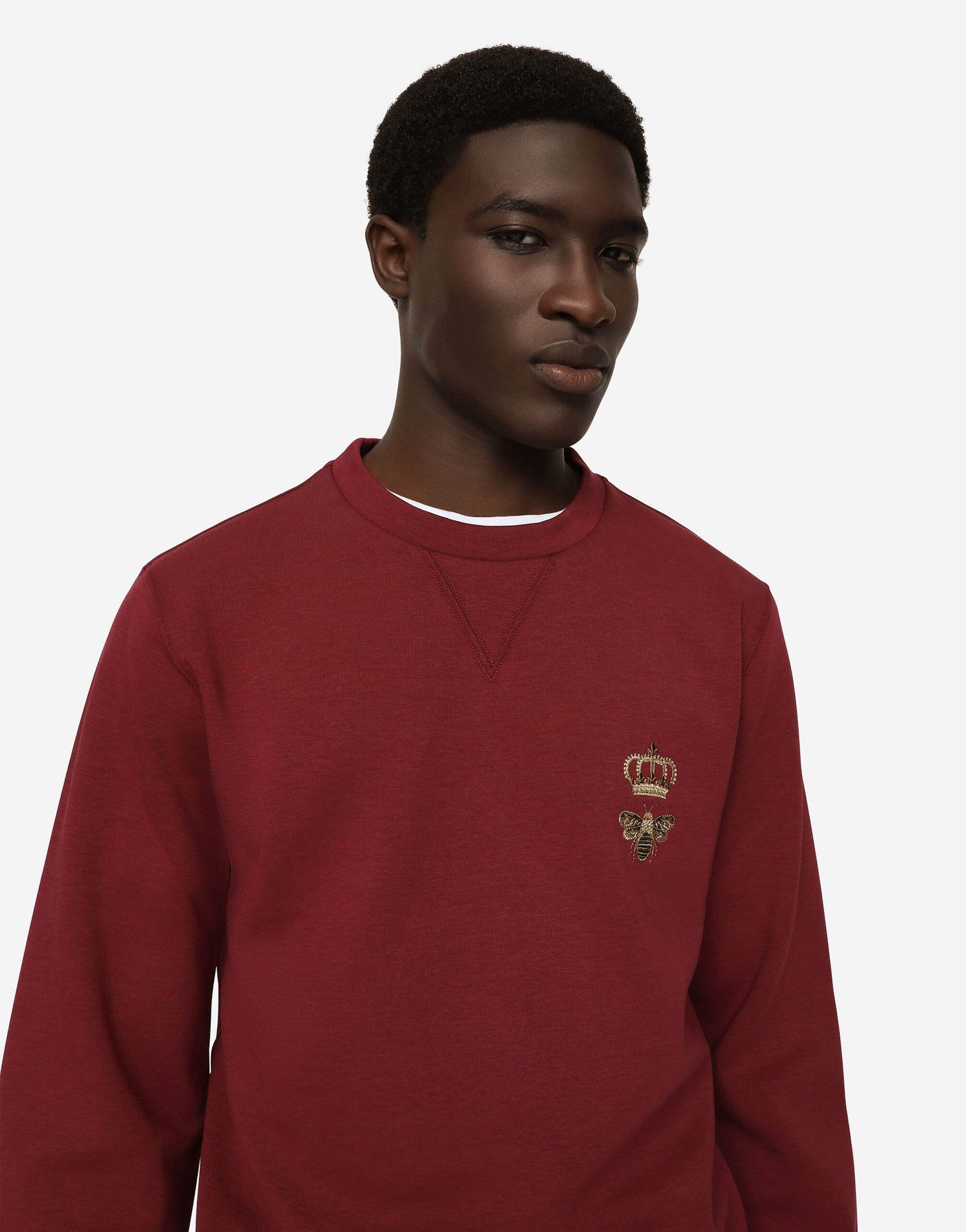 Cotton jersey sweatshirt with embroidery in Bordeaux for Men Dolce Gabbana US