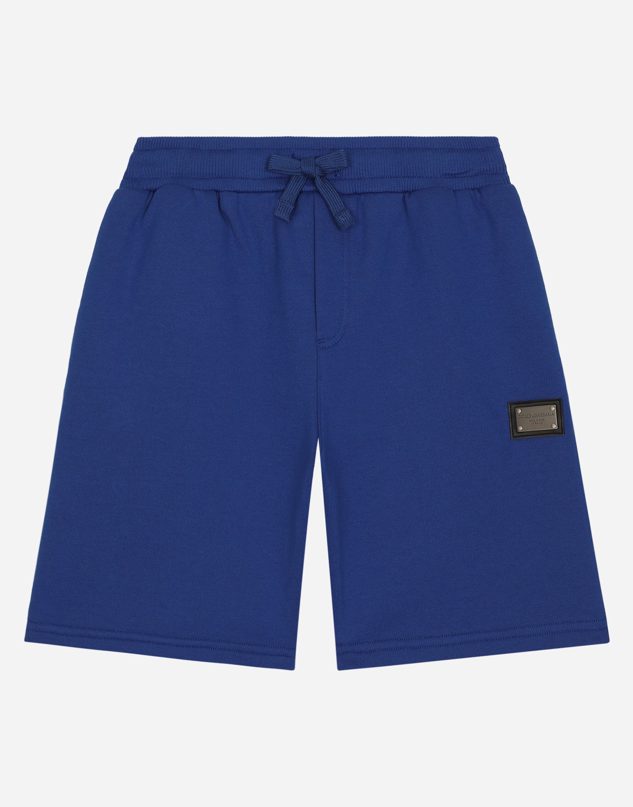 Dolce & Gabbana Jersey jogging shorts with logo tag Blue L4JQP0G7IJ8