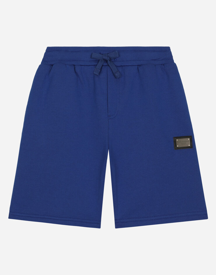 DolceGabbanaSpa Jersey jogging shorts with logo tag Blue L4JQR1G7J3D