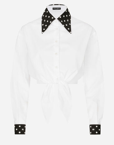 Dolce & Gabbana Cropped cotton poplin shirt with knot detail and polka-dot print Print F79FOTFSA64