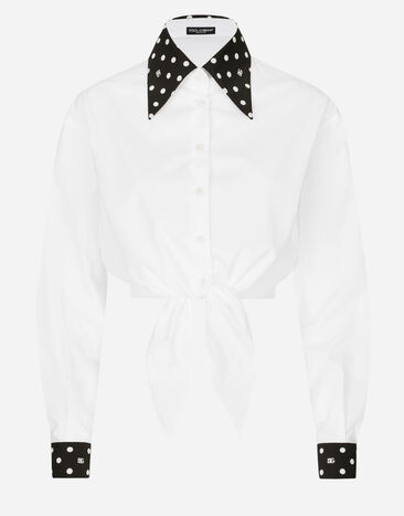 Dolce & Gabbana Camisa cropped con nudo en la cintura de algodón con estampado de lunares Imprima F5P61TFSFNR