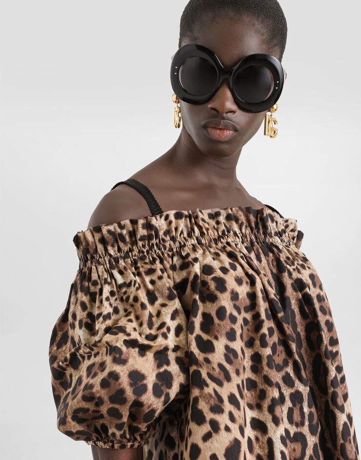 Dolce&Gabbana توب بوبلين بأكمام قصيرة وطبعة فهد Dolce&Gabbana توب بوبلين بأكمام قصيرة وطبعة فهد متعدد الألوان F71J7THS5E3