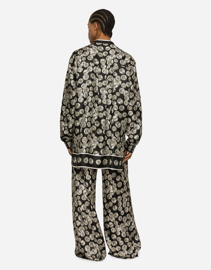 Dolce&Gabbana Coin print long silk twill shirt Black G5KR9THI1LM