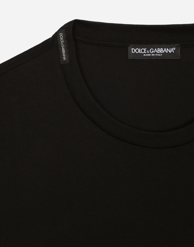 Dolce & Gabbana T-shirt ras de cou en coton à écusson DG Noir G8PD7ZG7G6Q