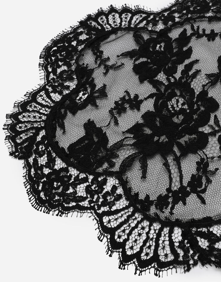 Dolce & Gabbana Asymmetrisches Top aus Spitze mit Blumendetails am Kragen Black F79EPTHLM44