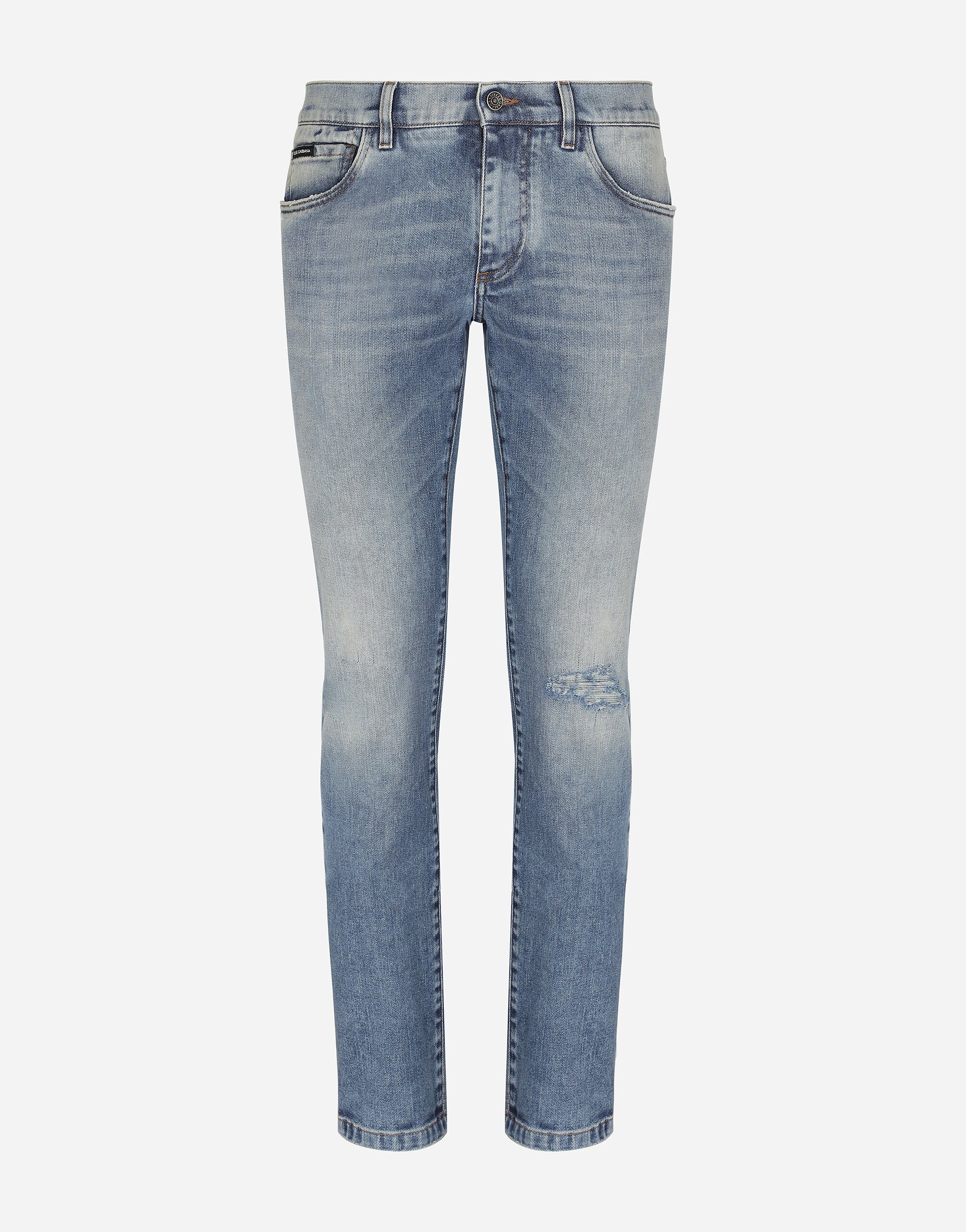 Dolce&Gabbana Light blue skinny stretch jeans with rips Black G2SY1THU7PR