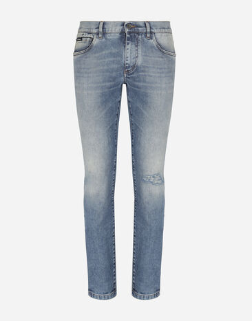 Dolce & Gabbana Light blue skinny stretch jeans with rips Multicolor GY07LDG8HB9