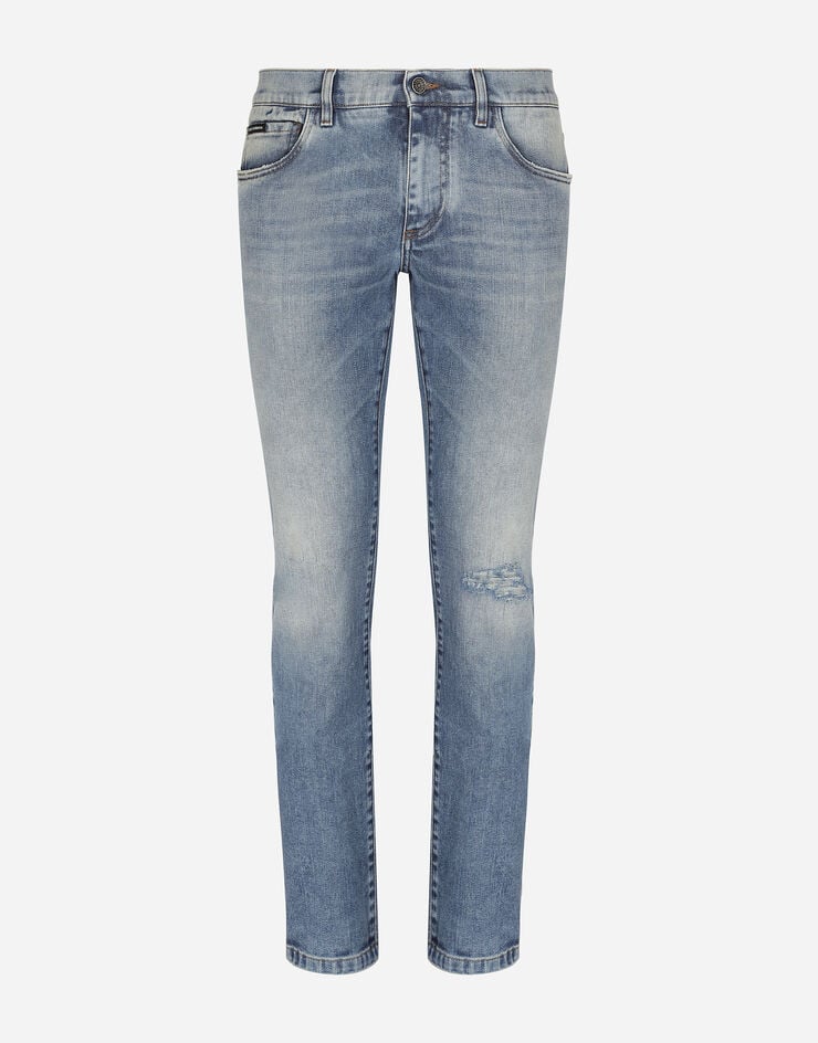 Dolce & Gabbana Jeans Skinny Stretch Azurblau mit Rissen Mehrfarbig GY07LDG8HB9
