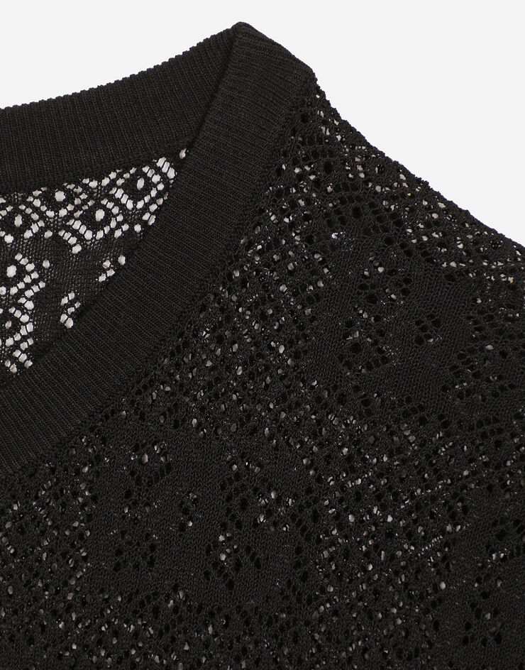 Dolce & Gabbana Lace-stitch viscose sweater with jacquard DG logo Black FXX03TJFMZ9