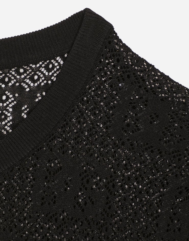 Dolce & Gabbana Jersey de viscosa en punto de encaje con logotipo DG jacquard Negro FXX03TJFMZ9