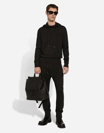 Dolce & Gabbana Wool and silk hoodie with DG patch Grey GXV55ZJFMCZ