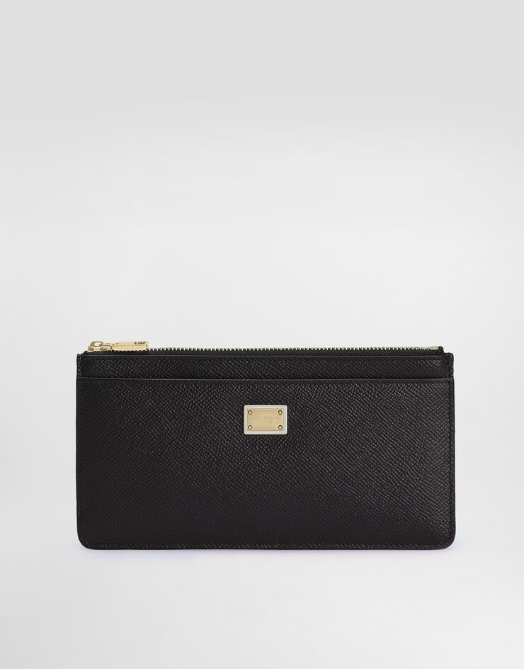 Dolce & Gabbana Large dauphine calfskin card holder with plate Black BI1265A1001