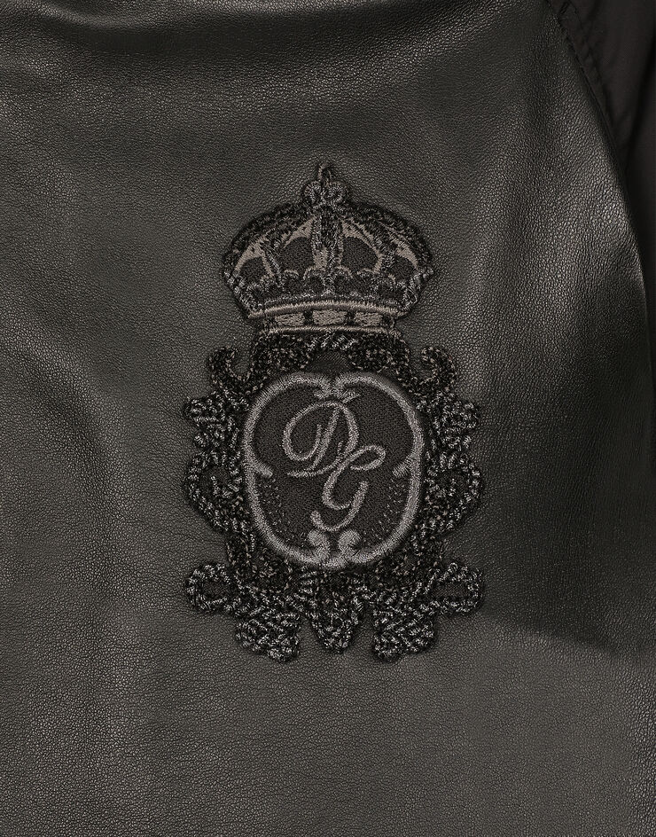 Dolce & Gabbana ボンバージャケット フード レザー＆ナイロン ロゴパッチ ブラック L42B03G7VYF