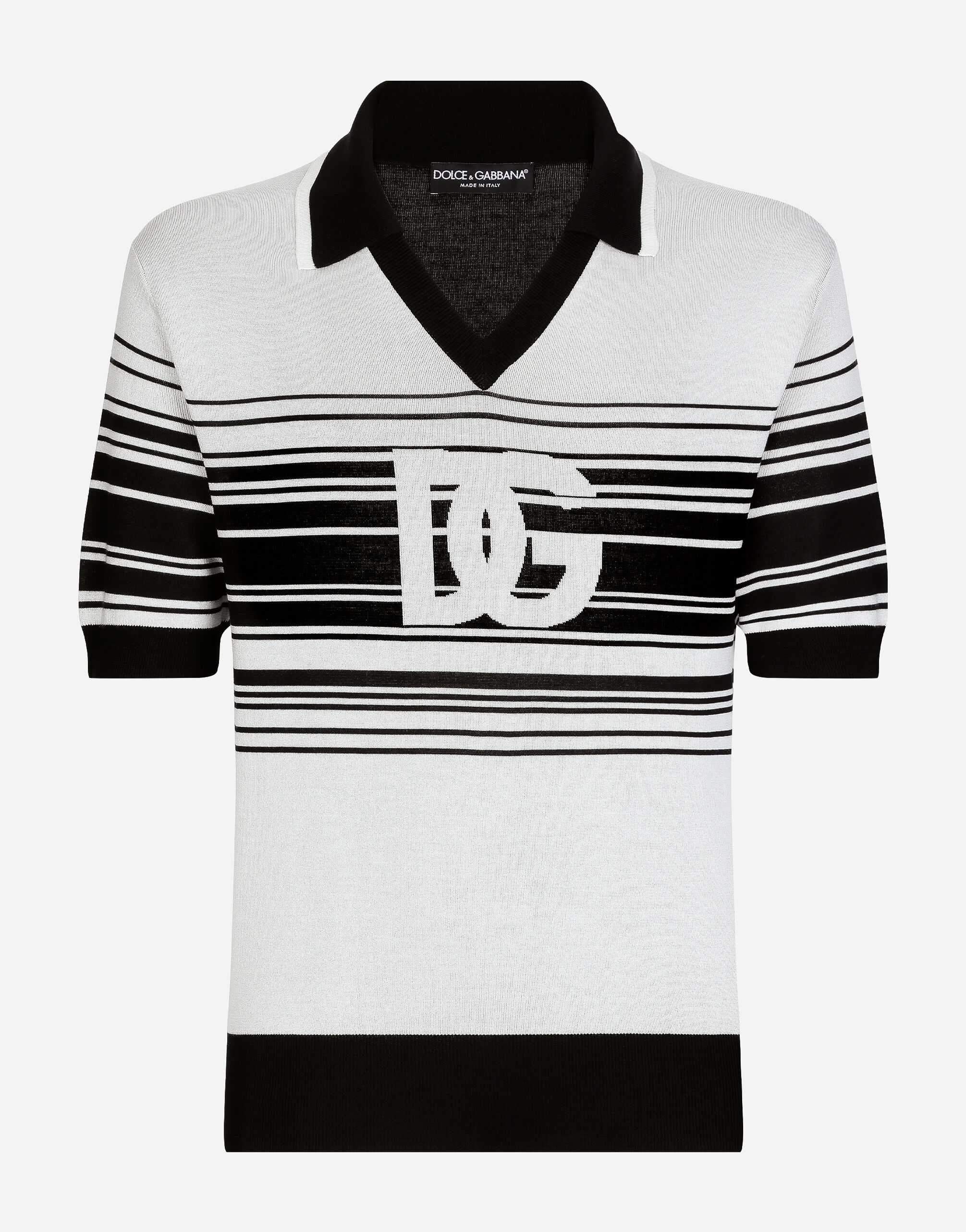 Dolce & Gabbana Poloshirt V-Ausschnitt aus Seide Jacquard mit DG-Logo Mehrfarbig GXZ11TJBSHI