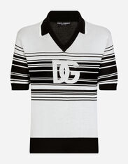 Dolce & Gabbana Silk jacquard V-neck polo-shirt with DG logo Black G2PS2THJMOW