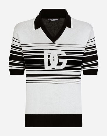 Dolce&Gabbana Silk jacquard V-neck polo-shirt with DG logo Black G9ZY5LHULR0