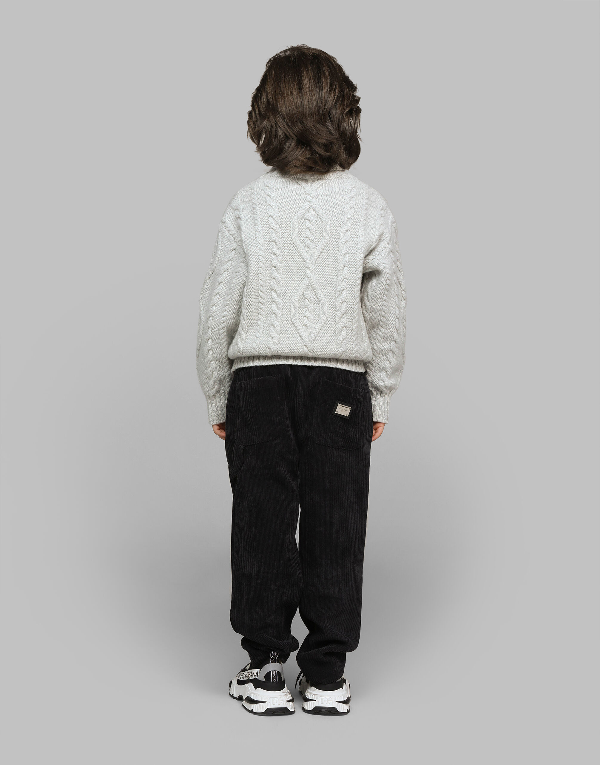 Wool cable-knit pullover with Dolce&Gabbana logo in Multicolor for