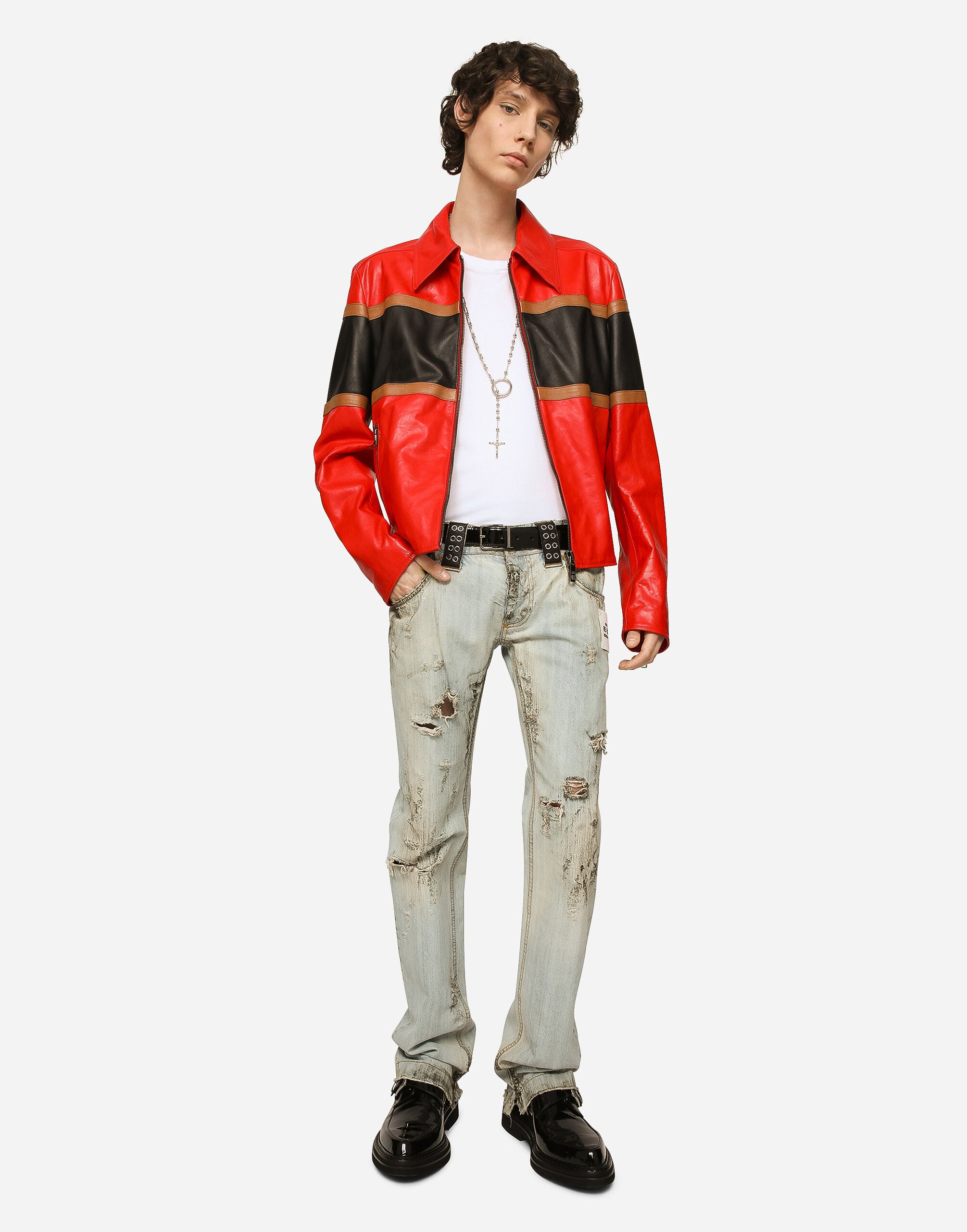 Genérico Vaqueros Hombre Lavado Con Cremalleras Rojas Y Color Barro