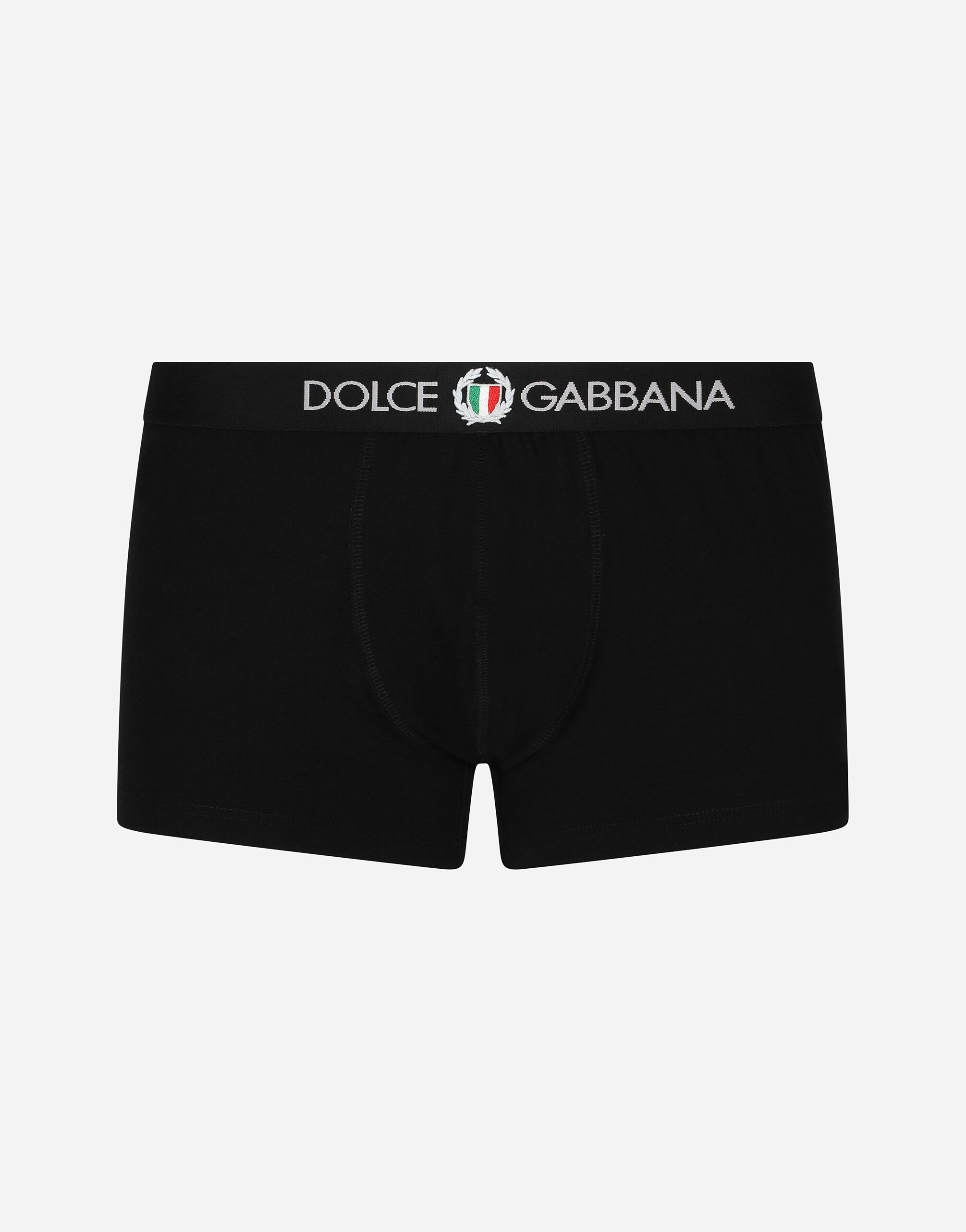 Two way stretch jersey regular fit boxers with emblem in BLACK for Men Dolce Gabbana