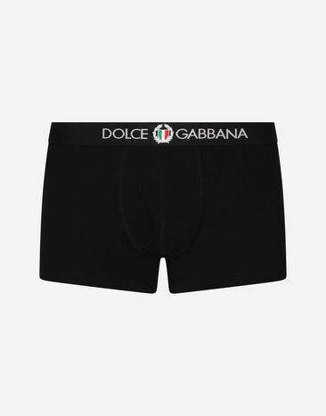 Dolce & Gabbana Boxershorts Regular Jersey bi-elastisch mit Wappen Schwarz M4C03JONN94