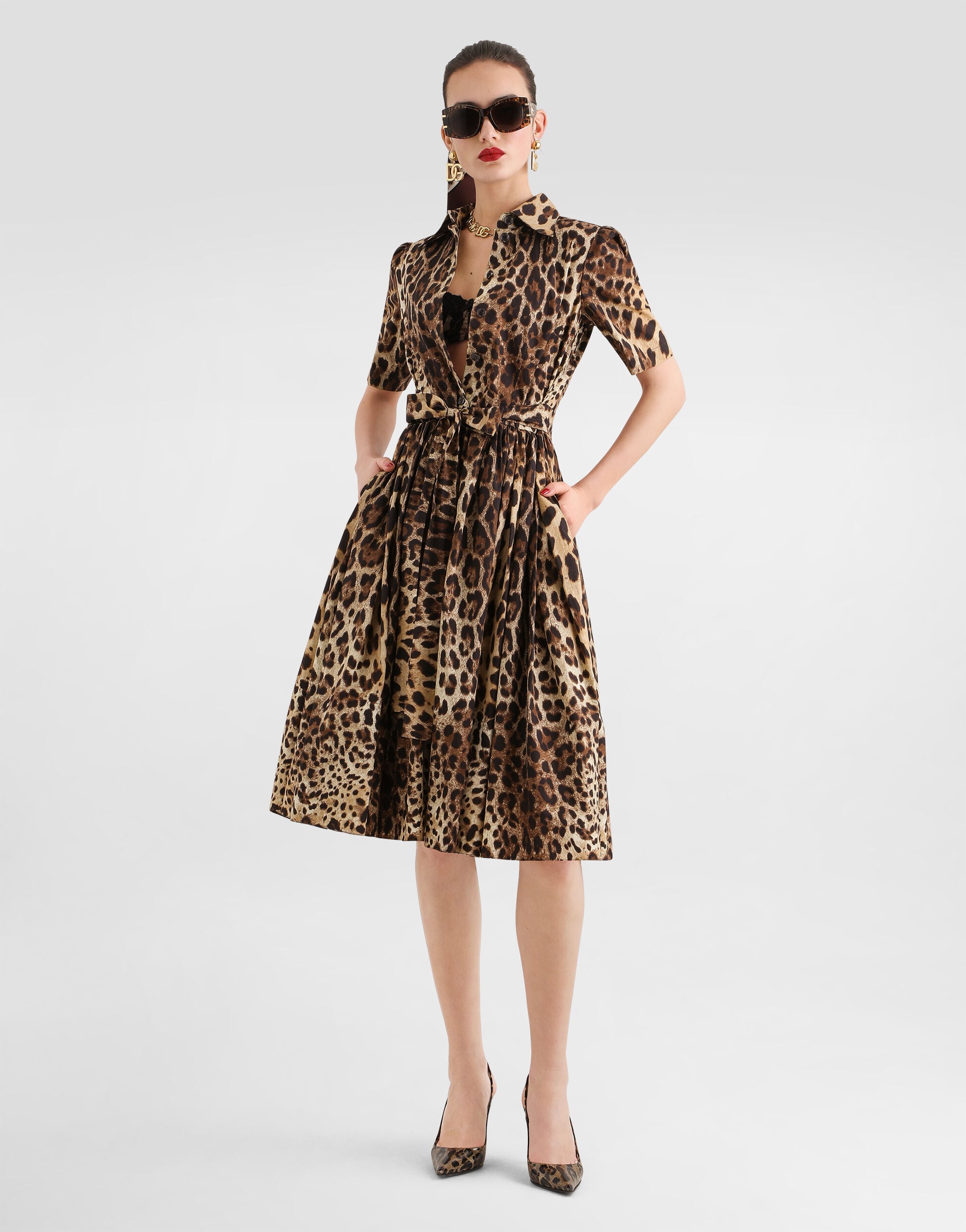 Leo-print poplin shirt dress in Print for Women | Dolce&Gabbana® US