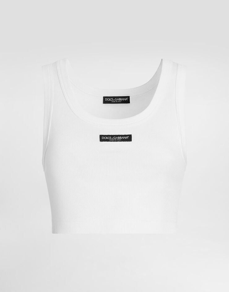 Dolce & Gabbana توب بلا أكمام قصير بتصميم مضلع White F8W40TFU7AV