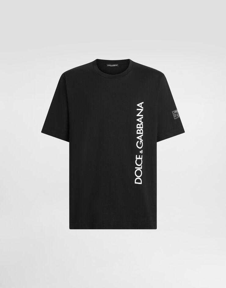 Dolce & Gabbana Short-sleeved T-shirt with vertical logo print Black G8PN9TG7M1D