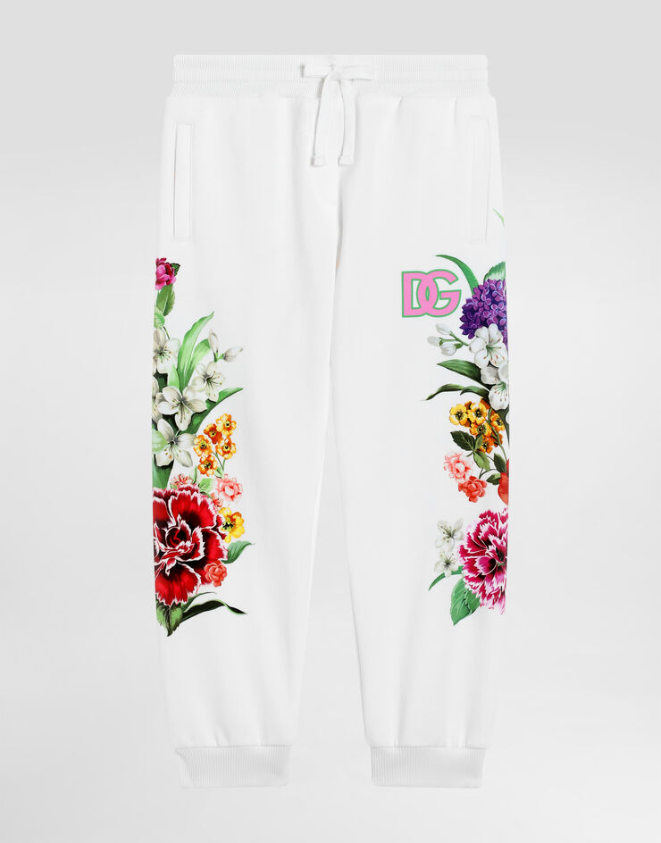 Dolce & Gabbana Fleece jogging pants with flower and DG logo print Print L5JPD7II7GX