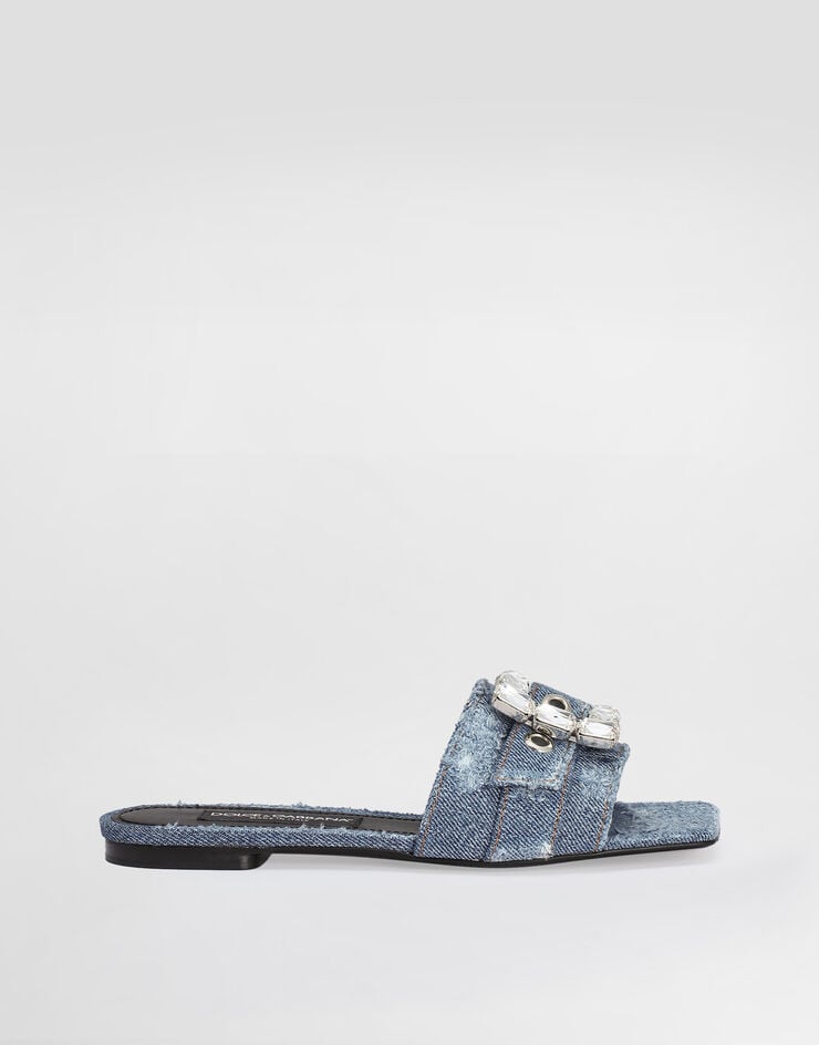 Dolce & Gabbana Patchwork denim slides with rhinestone buckle Blue CQ0538AY841