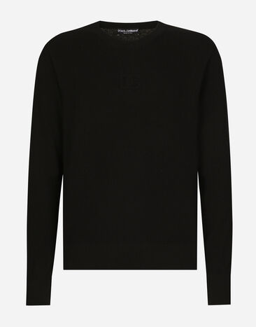 Dolce & Gabbana Wool round-neck sweater with raised DG logo Black GXX01TJFMFC