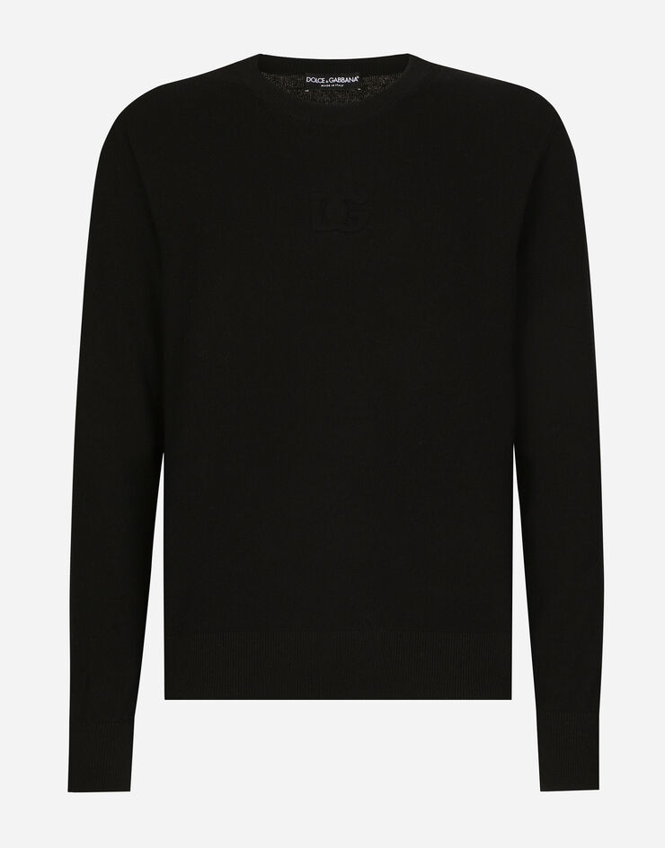 Dolce & Gabbana Jersey de cuello redondo de lana con logotipo DG en relieve Negro GXX01TJFMFC