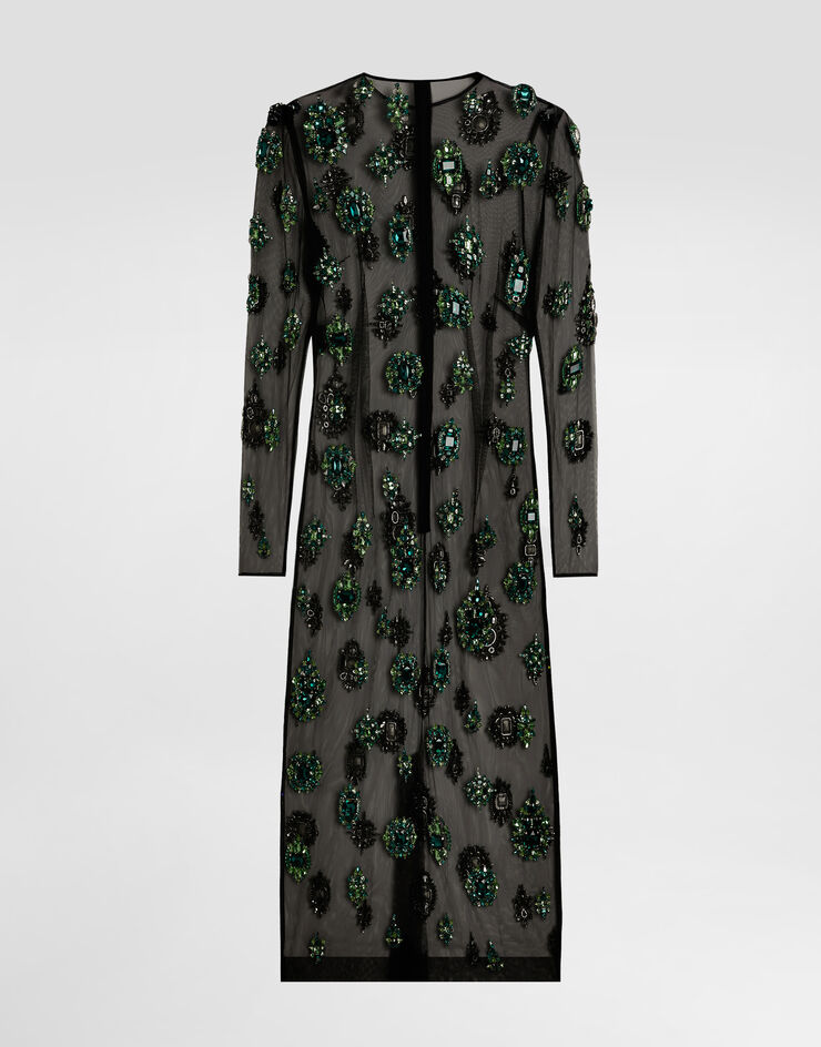 Dolce & Gabbana Robe en tulle avec broderies et paillettes Multicolor F60D2ZGDDE8