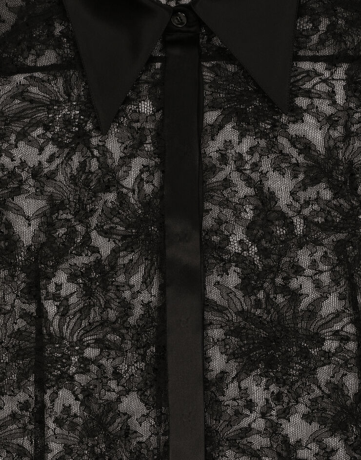 Dolce&Gabbana Camisa de encaje Chantilly con detalles de raso Negro F5R42TMLMAE