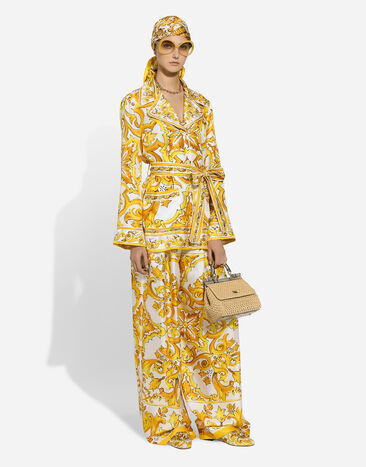 Dolce & Gabbana Пижамная рубашка из шелкового твила с принтом майолики Отпечатки F5Q03THI1TK