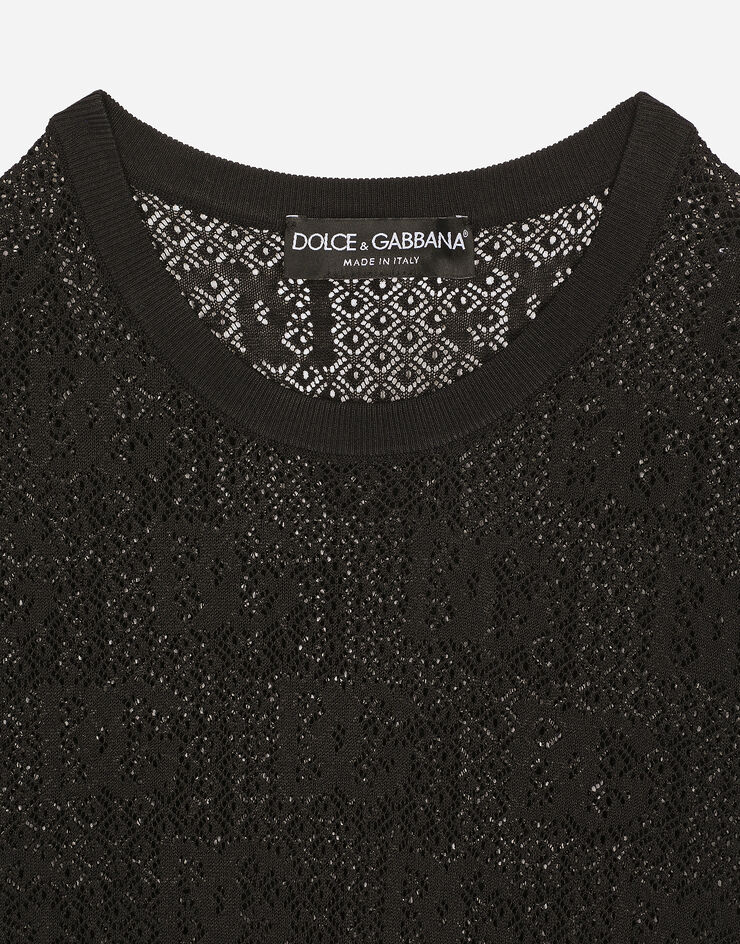 Dolce & Gabbana Maglia punto pizzo logo DG jacquard in viscosa Nero FXX03TJFMZ9