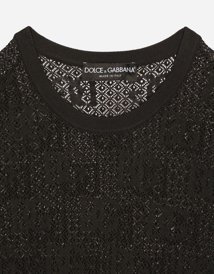 Dolce & Gabbana Pull en point dentelle avec logo DG en viscose jacquard Noir FXX03TJFMZ9